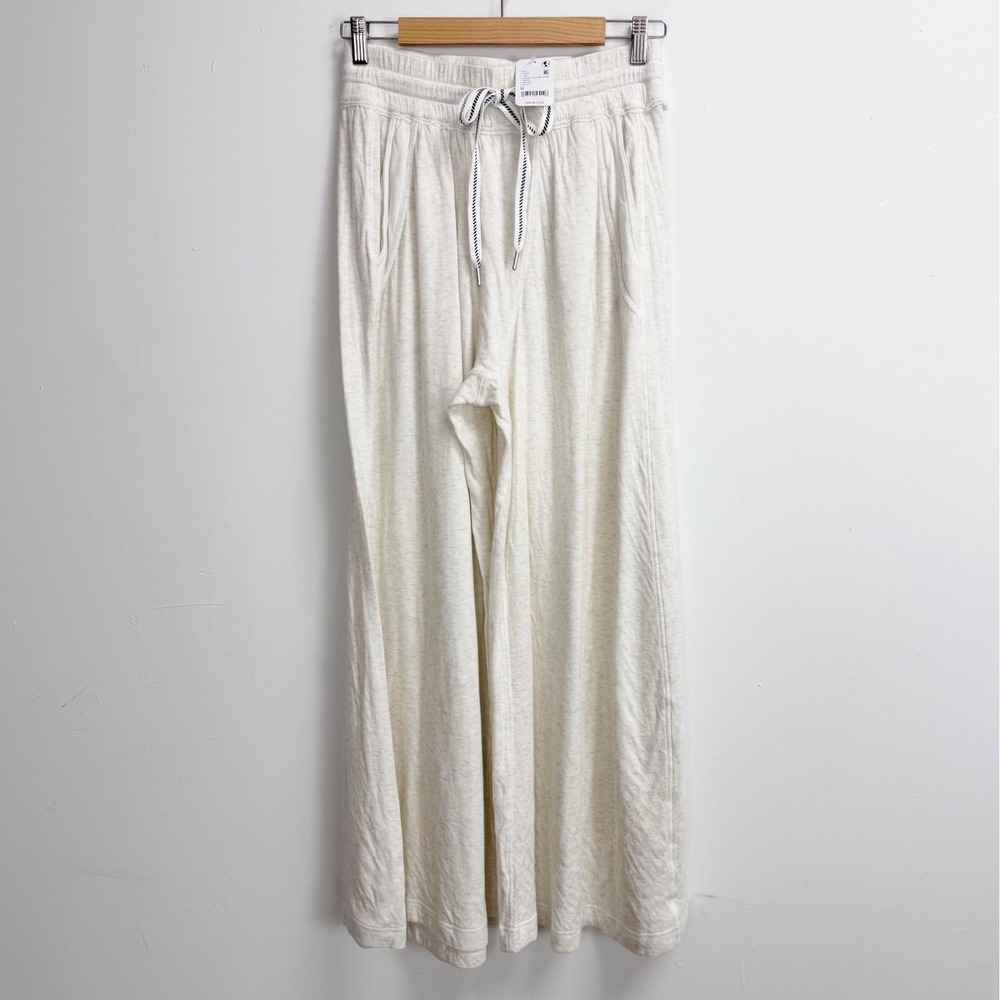 Free People Pants Womens Medium Oatmeal Wait a Minute Drawstring Wide Leg NWT